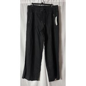 NWT Athleta Womens Black Cabo Linen Wide Leg Stretch Drawstring Pants Size 16